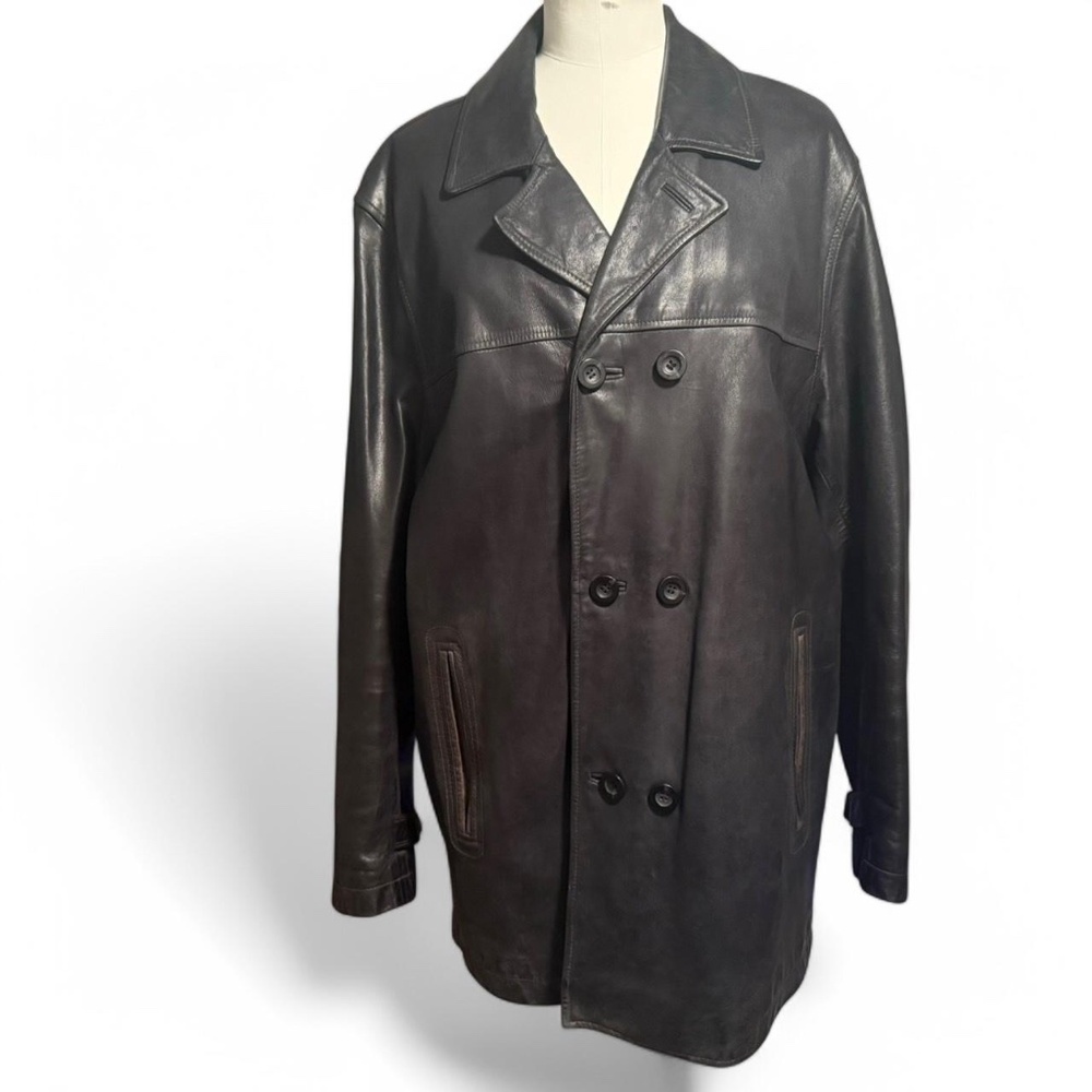 Rogue by Reilly Olmes Men's Black Leather Double Breasted Coat (size L)